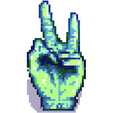 pixel art hand making a peace sign, simple style emoji