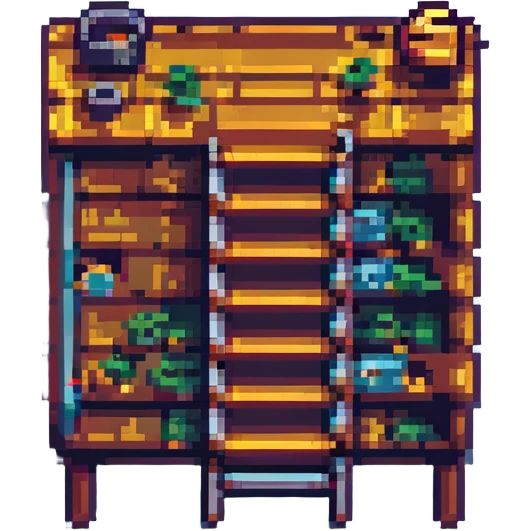 video game level with platforms, ladders, and coins in pixel art style emoji
