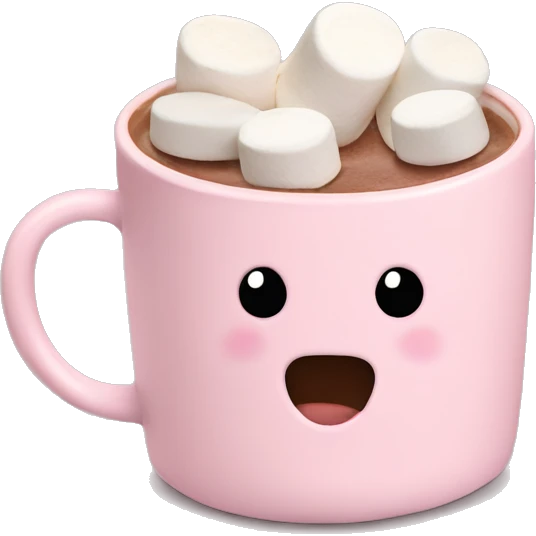 Light Pink mug of hot chocolate with marshmallows  emoji