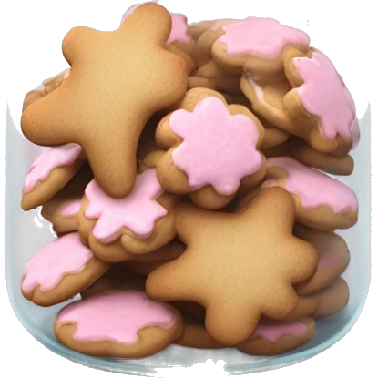 Realistic glass cookie jar with light pink lid full of gingerbread cookies isolated.  emoji