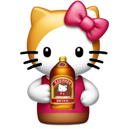 Hello Kitty, holding a bottle of Hennessy cute emoji