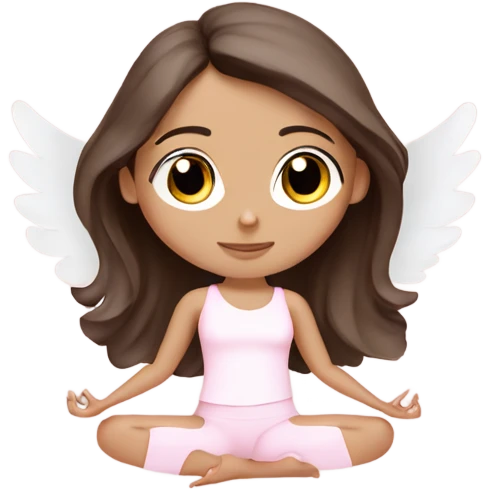 angelic brunette and blue eyed yoga girl in light pink yoga outfit emoji
