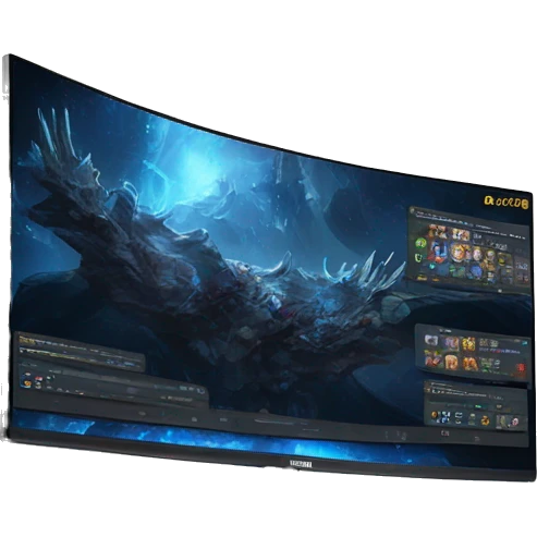 Gaming  setup with blue RGB and a ultra wide curved 49inch monitor emoji