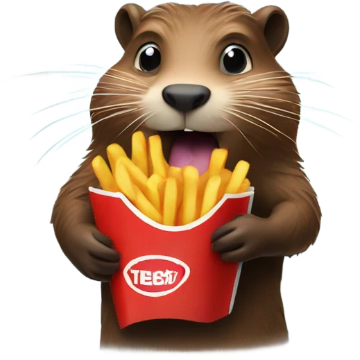 a beaver wearing a tube top eating french fries in space emoji