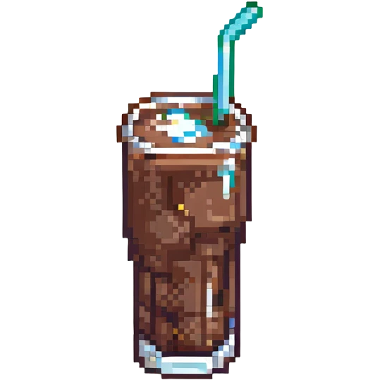 pixel art iced chocolate in a glass with a straw emoji