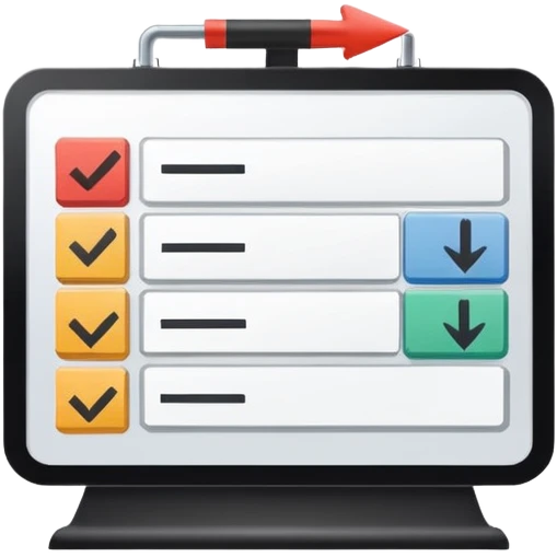 Minimalistic flat vector icon, iOS style, thin black contour on white background. Simple kanban board with circular arrow above it. Clean, no text, no shadows emoji