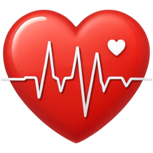 Minimal line-art icon of a heart with a pulse line inside, clean modern style, simple outlines, no background, transparent, represents “medical challenges / health difficulties emoji