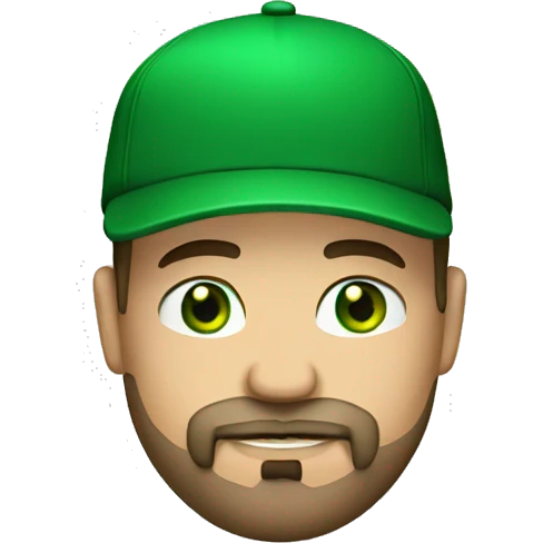 man fat with goatee beard, green eyes and green cap emoji