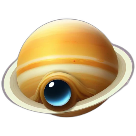 planet Saturn with a cartoon expressionless snail face emoji