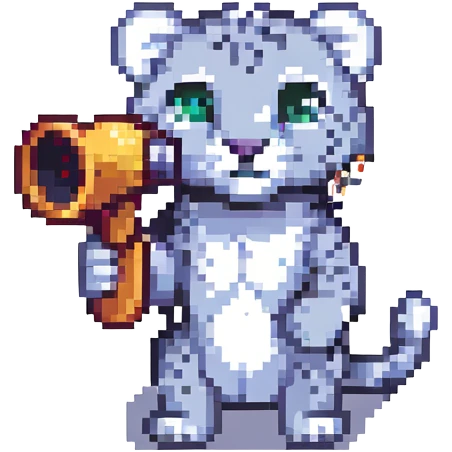 snow leopard with a megaphone, pixel art style emoji