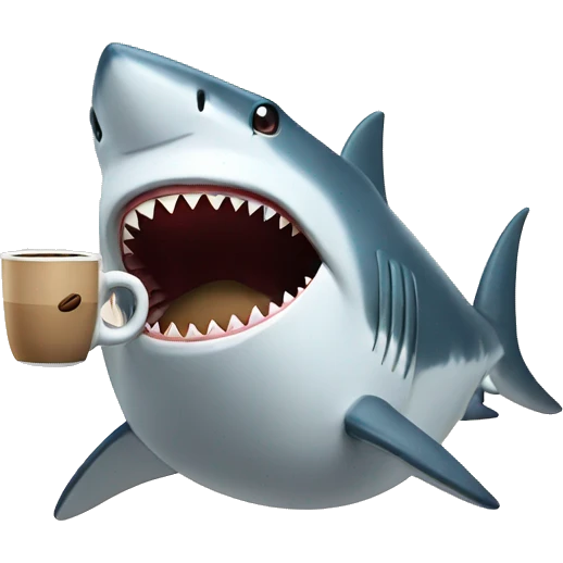 Shark holding a coffee cup emoji