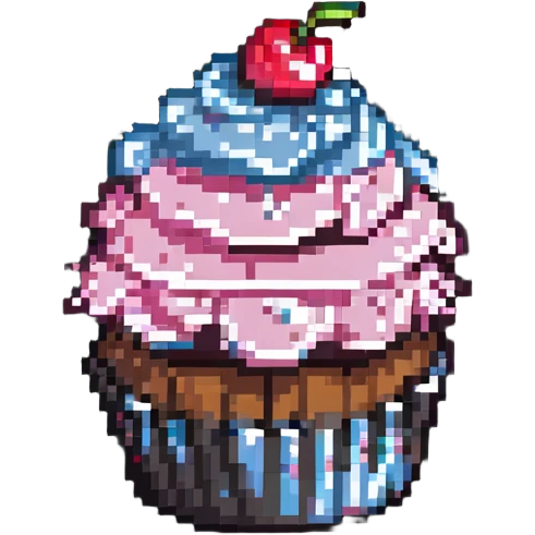 pixel art cupcake with pink icing and a cherry on top emoji