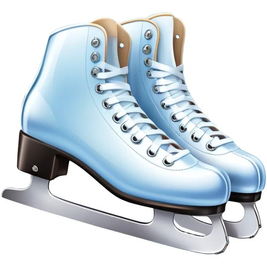 An icon featuring a pair of elegant figure skates standing on the smooth ice of a rink, with sparkling ice beneath them. The background shows a grand ice arena with bright lights and empty stands, highlighting the beauty and grace of figure skating. Transparent background. emoji