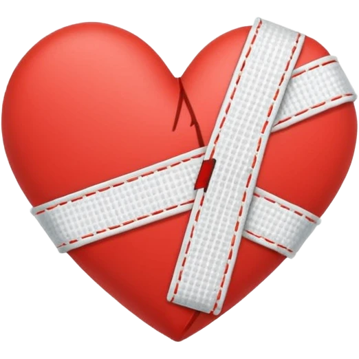 Minimalistic flat vector icon, iOS style, thin black contour on white background. Broken heart stitched together with a bandage. Clean, no text, no shadows. emoji