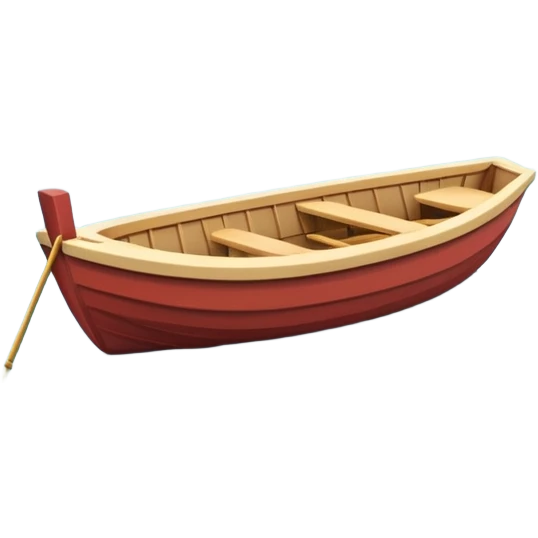 A 3D cartoon small boat floating on estuary water, with nearby reeds and horizon in view, bright lighting, photo frame, Memoji-style. emoji