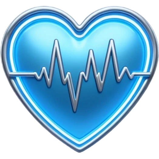 Futuristic premium medical AI logo emoji, sleek metallic heart or shield, ECG line forming stylized letters AI, neon blue and silver, 3D effect, glowing edges, minimal but bold, tech-savvy, high-tech healthcare branding, instantly recognizable, viral-ready, vector flat style with subtle shadows emoji