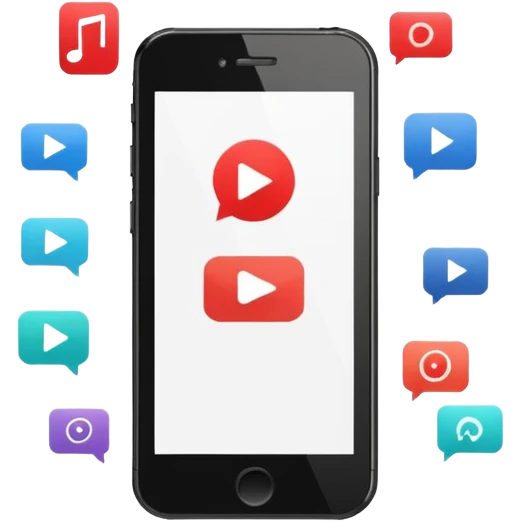 Minimalistic flat vector icon, iOS style, thin black contour on white background. Smartphone with play button and short video frames around it. Clean, no text, no shadows emoji
