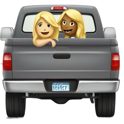 two blonde girls riding in a gray truck emoji