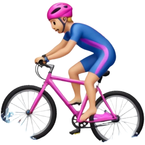 Emoji that first swims in ocean carrying a bicycle, afterwards rides the bicycle up a mountain and afterwards skis in pink clouds emoji