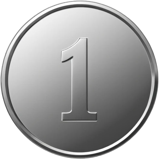 Emoji icon of a metal coin with engraved number 1, minimalist style, isolated, only metal color emoji