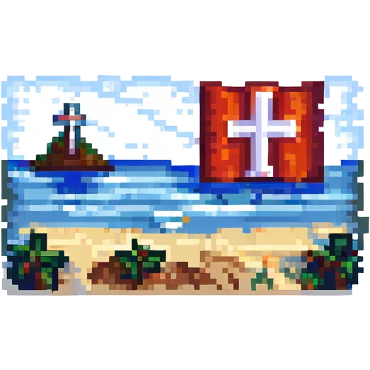 flag of Saint-Malo with white cross on black background, pixel art style, no text emoji
