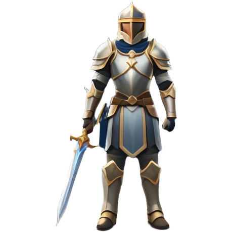 An icon featuring a hero with a closed visor, standing in a majestic, mystical landscape, inspired by RPGs like Elden Ring. The design includes a stunning, ethereal background with towering castles and distant mountains, symbolizing the adventure and mystery. Transparent background emoji