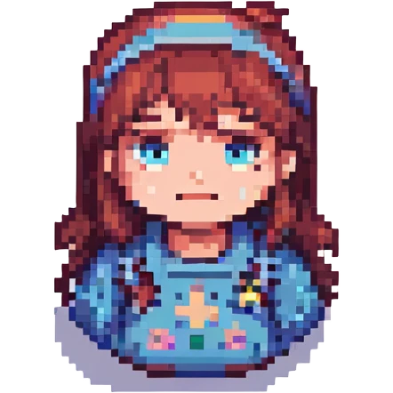 a girl with a puzzled face, pixel art style emoji