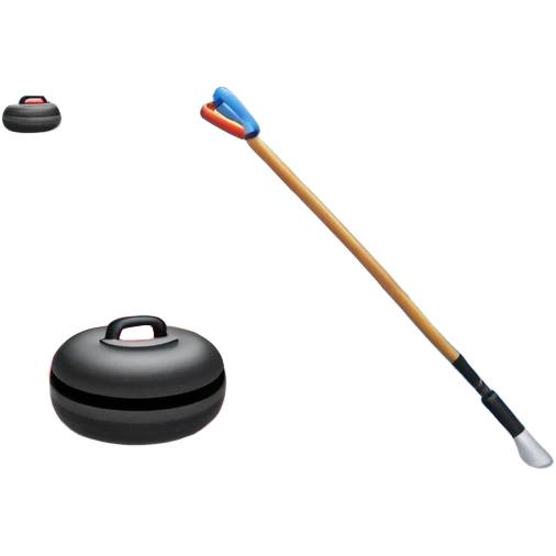 please, An icon featuring the curling rink, with its distinctive circles, and a vibrant crowd in the stands. Snowflakes fall outside the arena, and bright lights illuminate the ice. a curling stone sliding across the ice, with a broom nearby. Transparent background. emoji