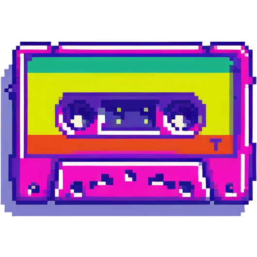 icon representing the 1980s with retro elements like cassette tape, neon colors, and geometric shapes emoji