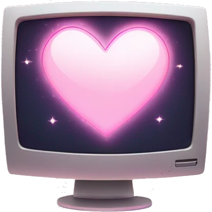 Monitor Emoji "A pastel pink computer monitor displaying a glowing, pixelated heart icon, surrounded by shimmering sparkles and dreamy light trails." emoji