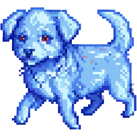 blue dog running in pixel art style emoji