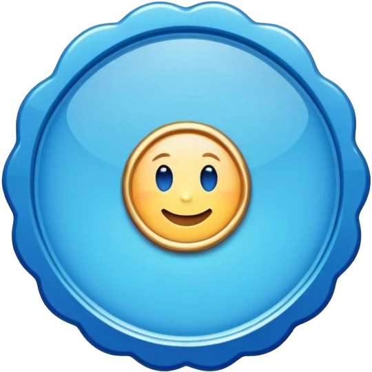 A blue scalloped circle with a verified thing emoji