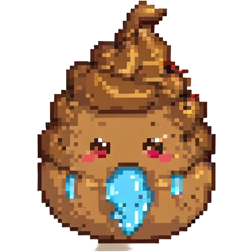 merged emoji of poop emoji, OK hand emoji with light skin tone, and face with tears of joy emoji in pixel art style, each part recognizable emoji