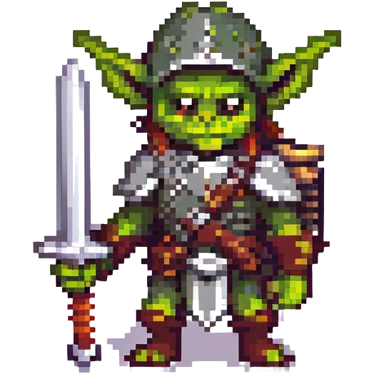 goblin warrior with a sword, pixel art style emoji