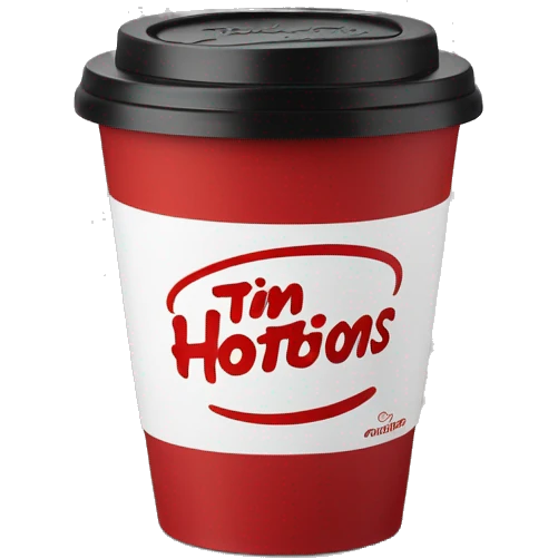 “Red Tim Hortons coffee cup with large white ‘Tim Hortons’ logo in script, black plastic lid, and a simple, clean design.” emoji
