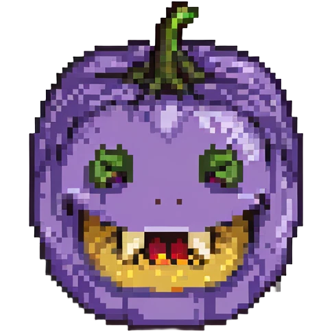 face eating an aubergine (eggplant) pixel art emoji