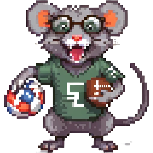 laughing, evil, scary rat playing football, wearing glasses emoji