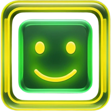 A glowing neon square in shades of yellow and green, transparent background emoji