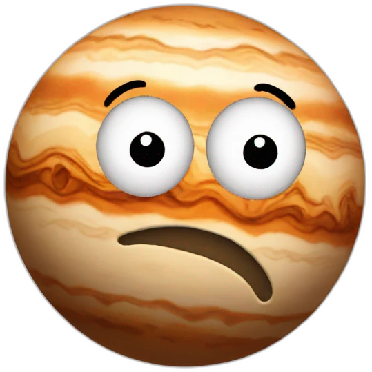 planet Jupiter with a cartoon abashed face with big thoughtful eyes emoji