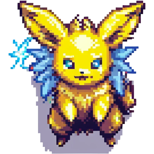 Jolteon the electric Pokémon jumping, pixel art style emoji