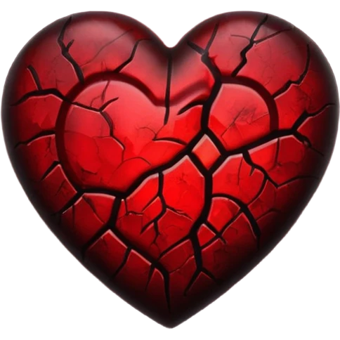 iOS style emoji, dark fantasy heart, black cracked heart, red inner glow, glossy emoji