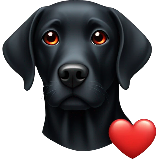 Black lab with a red heart emoji