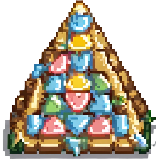 Convert the image to a playful, pixel art dalgona candy in sticker style with a white border, shaped like a triangle. The style should be sticker-like, playful, and pixel art. emoji