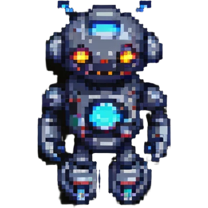 pixel art robot, round body, glowing eyes emoji