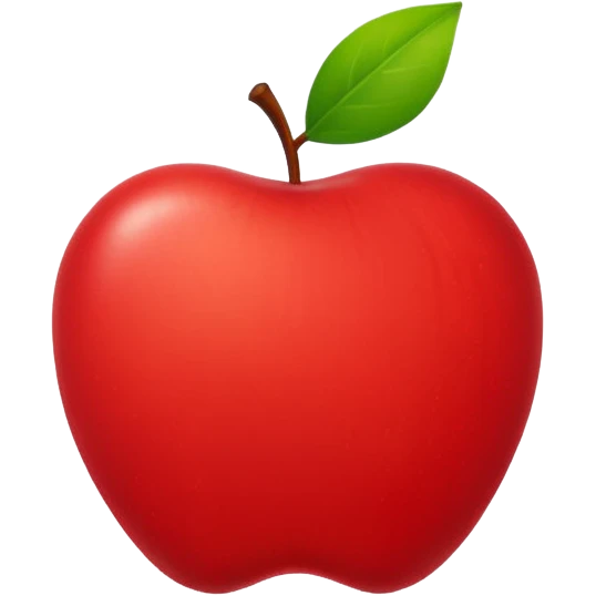minimalist flat apple emoji, apple with a tiny green leaf, vibrant red color, white background, high resolution 2d vector style emoji