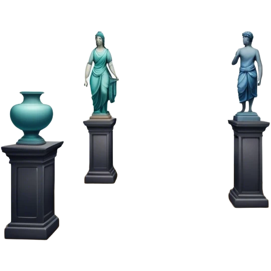 An icon featuring an elegant art gallery with classic paintings hanging on the walls, and sculptures displayed on pedestals. Visitors admire the exhibits, capturing the essence of culture, history, and art. Set against a transparent background. emoji
