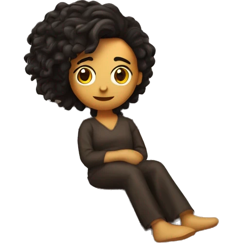 Chica blanca oscura con cabello rizado marrón oscuro durmiendo en una cama emoji
