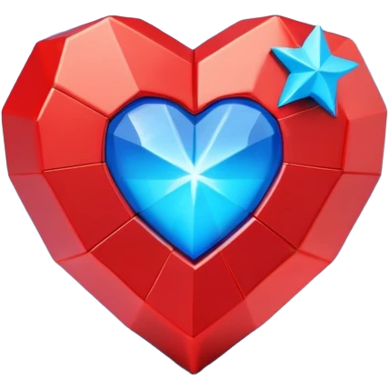 A blocky geometric red 3D heart with a bright blue star inside emoji