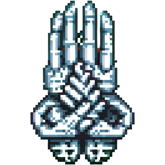 praying skeleton hands, pixel art, simple, hands together emoji