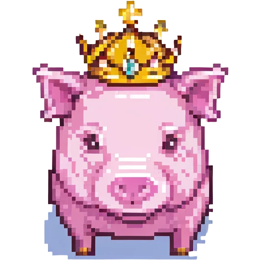 cute pixel art pig, golden crown, 8-bit style emoji
